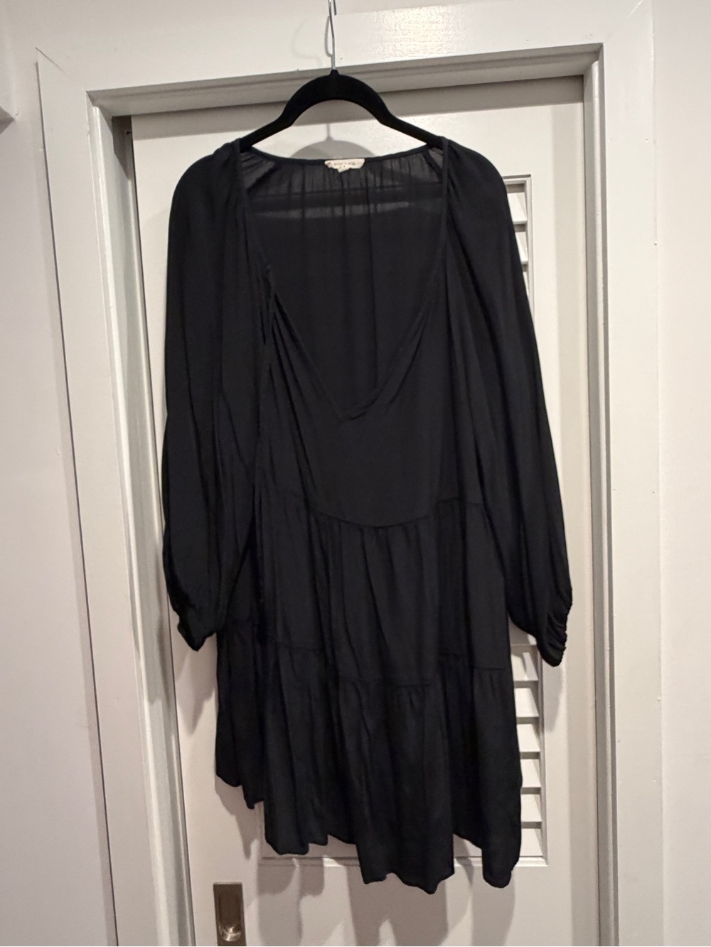 Whimsy + Row Black Long Sleeve Tiered Mini Dress- Medium